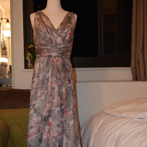 NWT Amsale Sz 6 Floral Print Silk Chiffon Gown - Picture 3 of 8